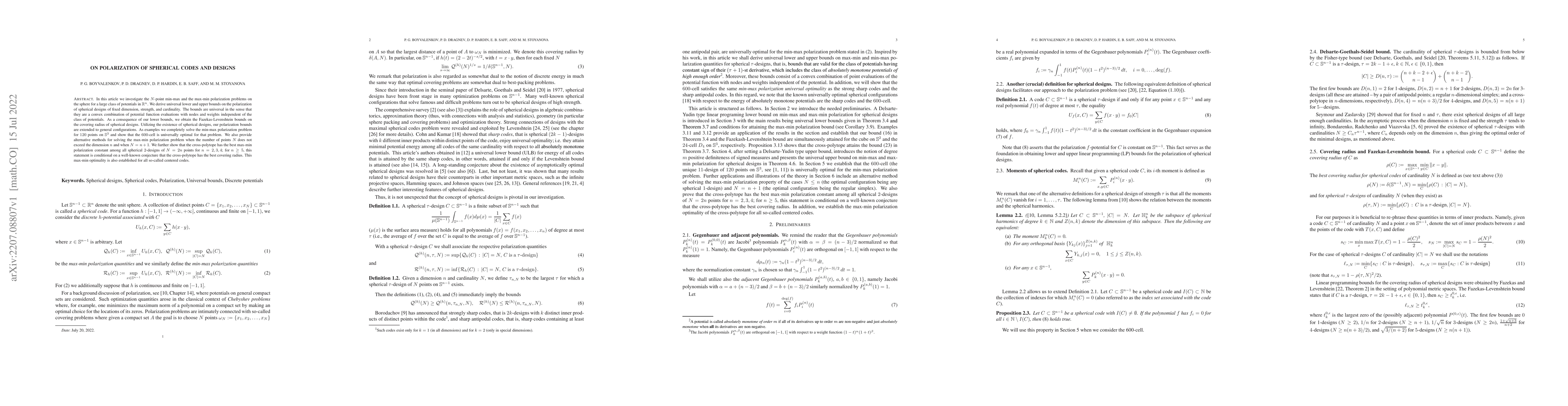Thumbnail for On polarization of spherical codes and designs