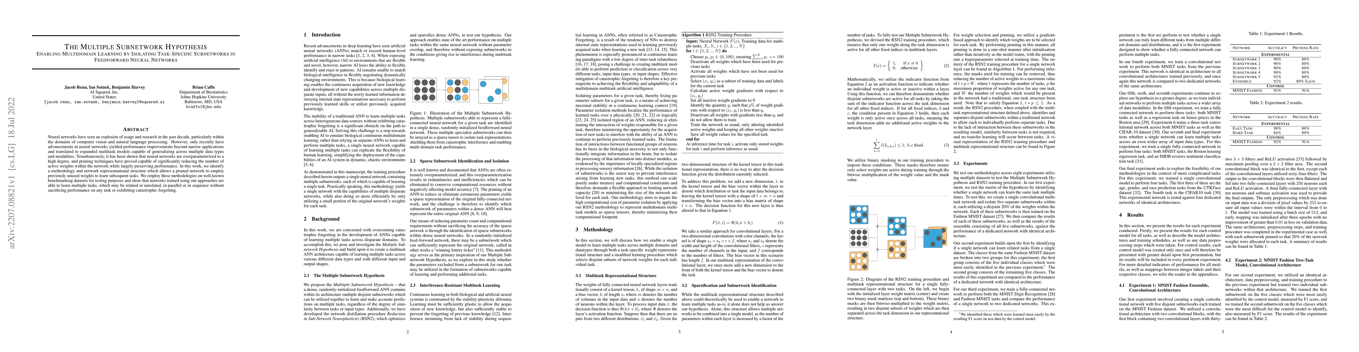 Thumbnail for The Multiple Subnetwork Hypothesis: Enabling Multidomain Learning by
  Isolating Task-Specific Subnetworks in Feedforward Neural Networks
