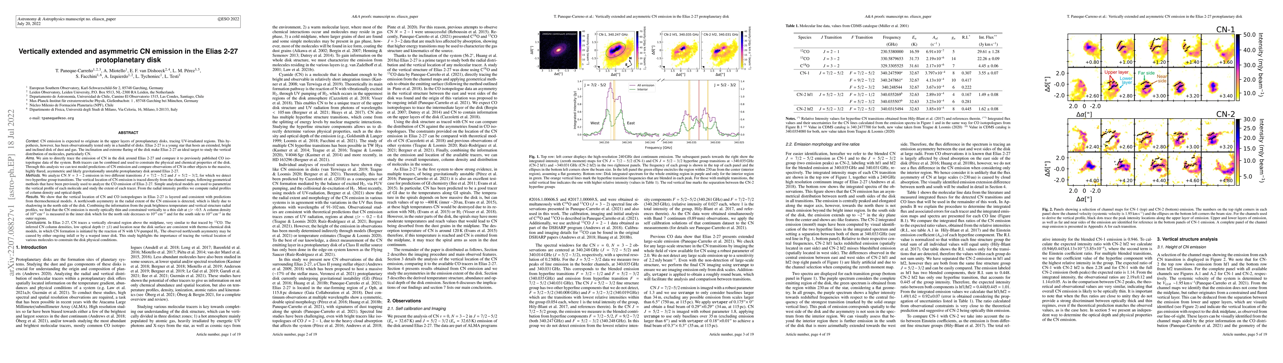 Thumbnail for Vertically extended and asymmetric CN emission in the Elias 2-27
  protoplanetary disk