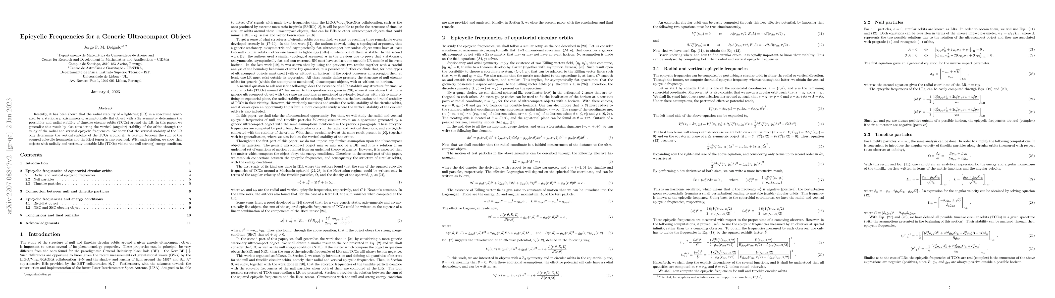 Thumbnail for Epicyclic Frequencies for a Generic Ultracompact Object