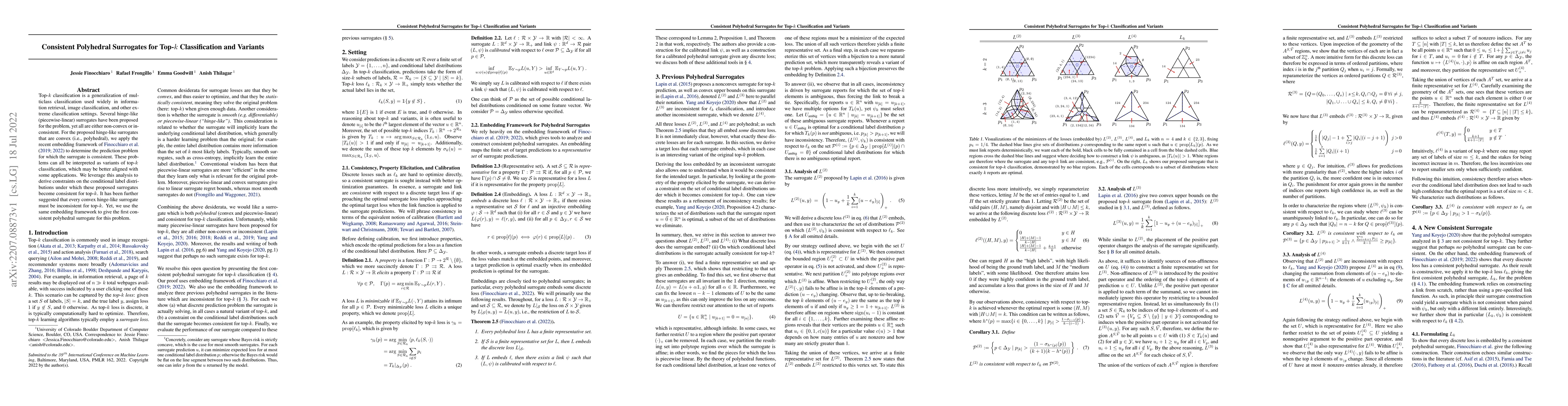 Thumbnail for Consistent Polyhedral Surrogates for Top-$k$ Classification and Variants