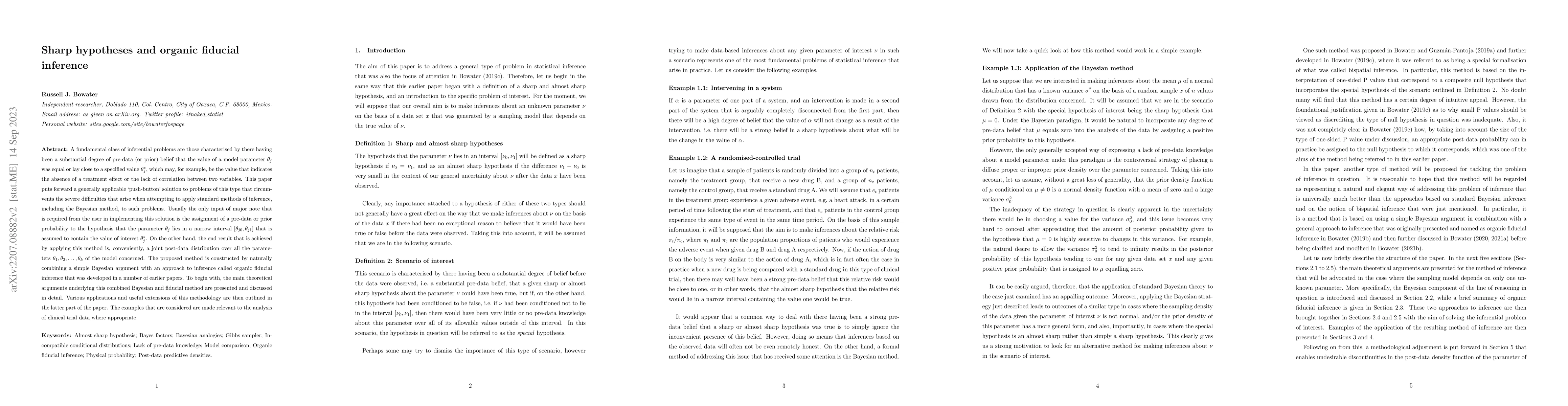 Thumbnail for Sharp hypotheses and organic fiducial inference