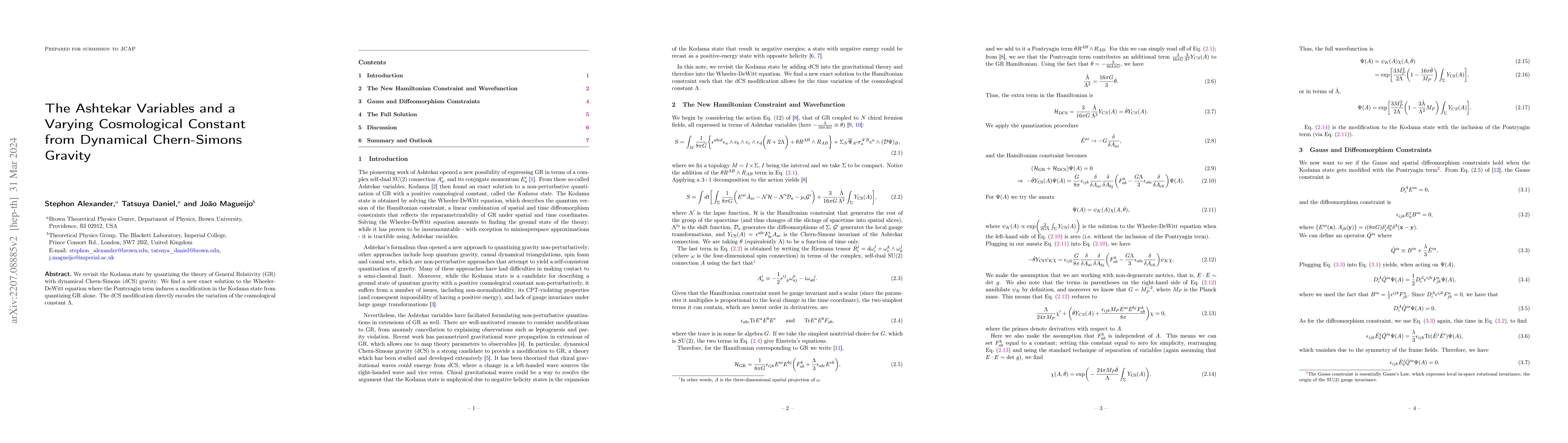 Thumbnail for The Ashtekar Variables and a Varying Cosmological Constant from
  Dynamical Chern-Simons Gravity