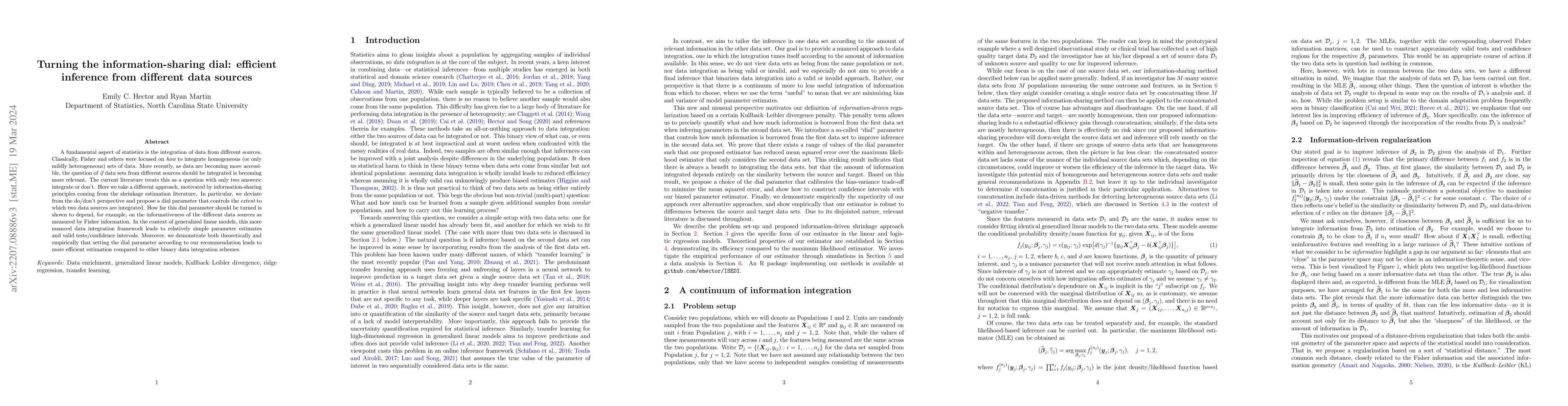 Thumbnail for Turning the information-sharing dial: efficient inference from different
  data sources