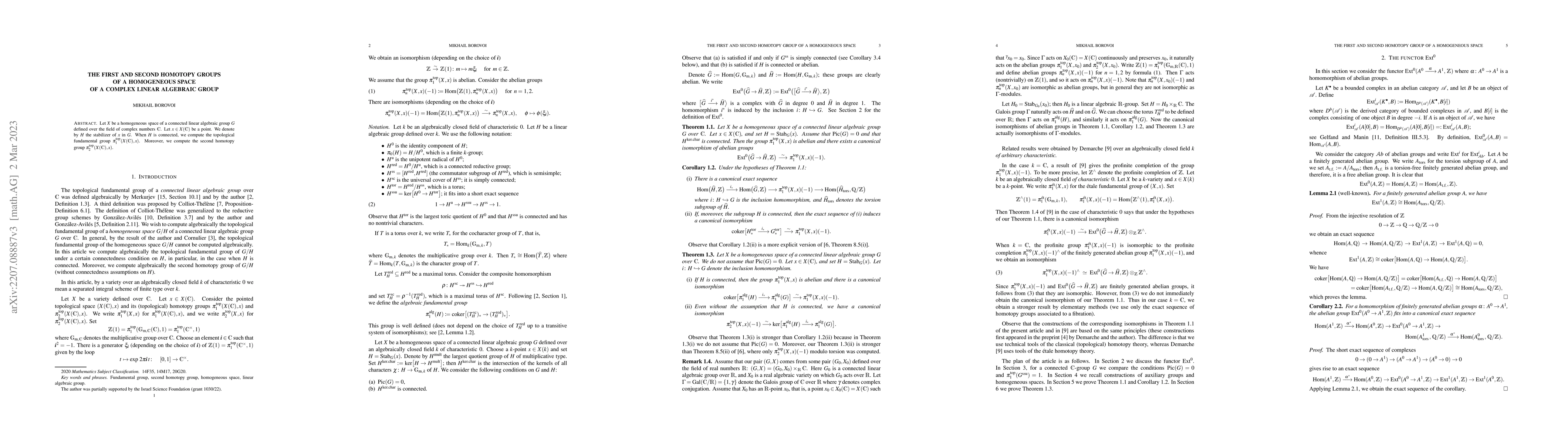 Thumbnail for The first and second homotopy groups of a homogeneous space of a complex
  linear algebraic group
