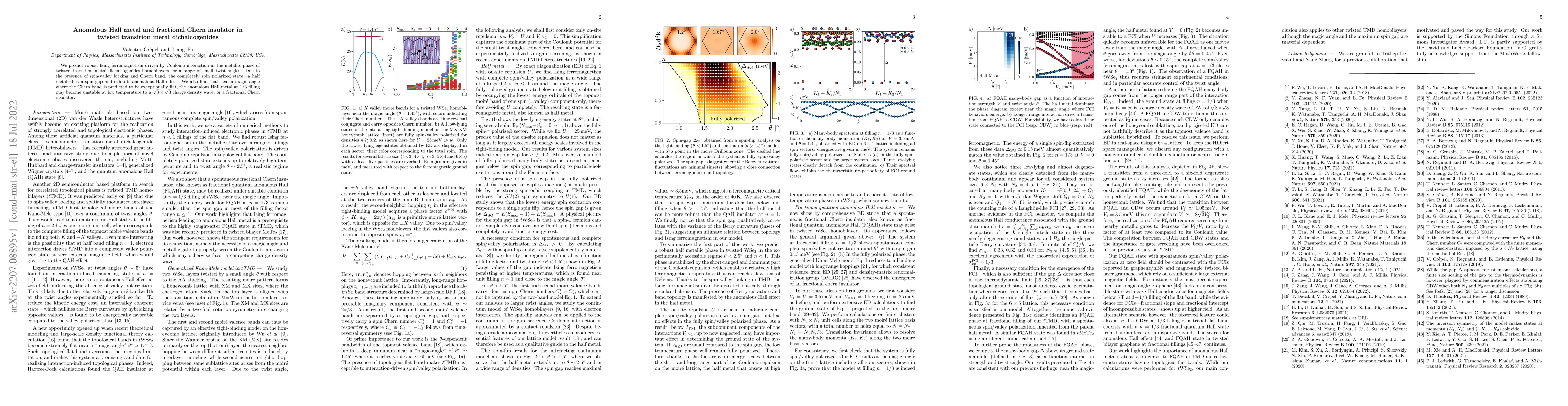 Thumbnail for Anomalous Hall metal and fractional Chern insulator in twisted
  transition metal dichalcogenides