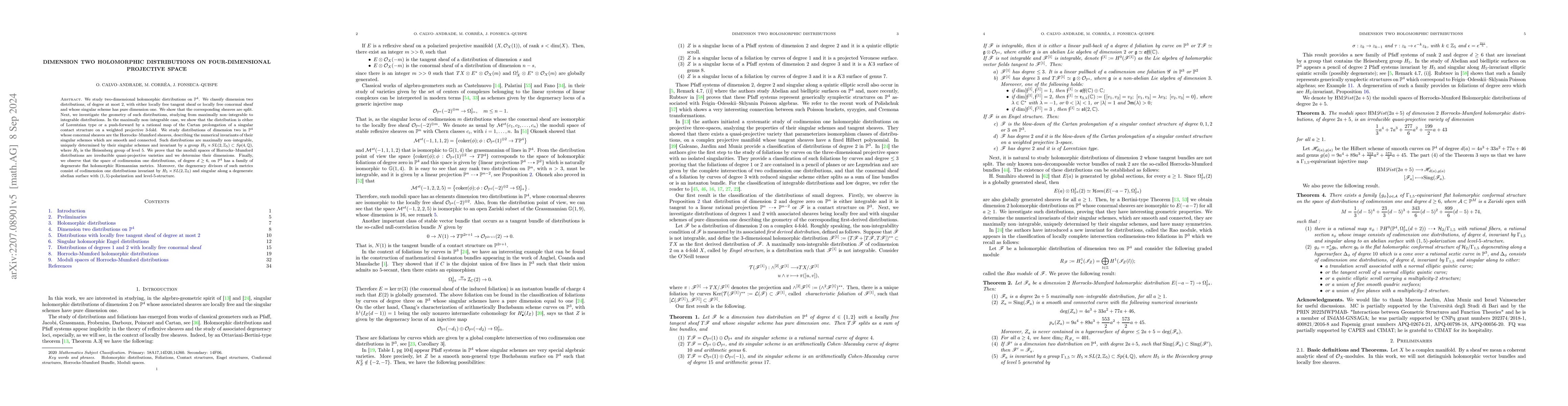 Thumbnail for Dimension two holomorphic distributions on four-dimensional projective
  space