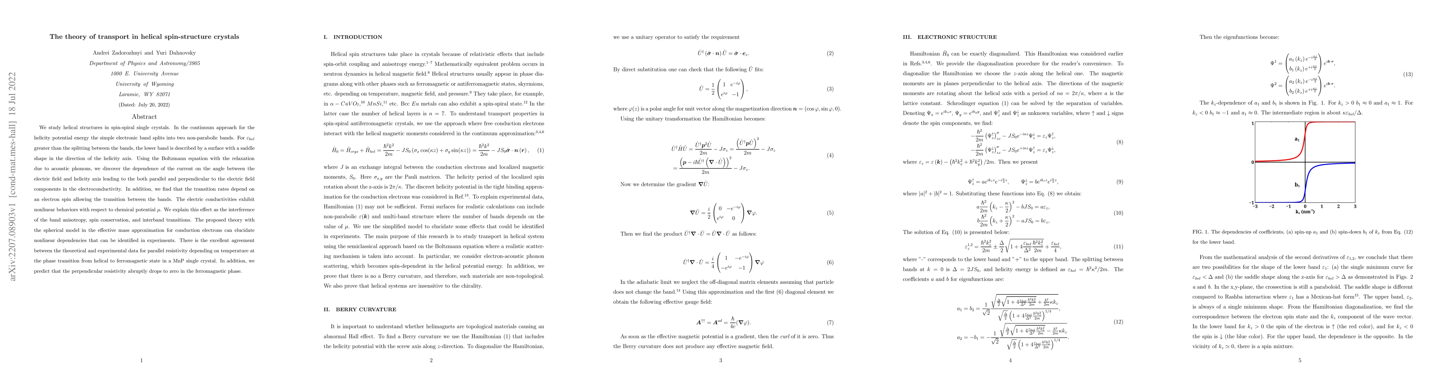 Thumbnail for The theory of transport in helical spin-structure crystals