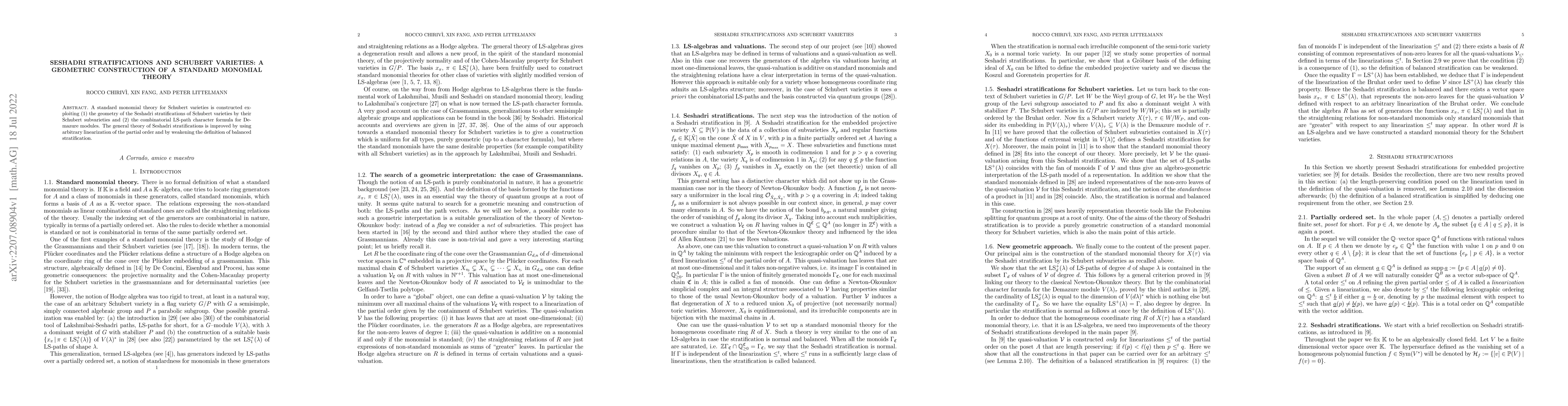 Thumbnail for Seshadri stratifications and Schubert varieties: a geometric
  construction of a standard monomial theory