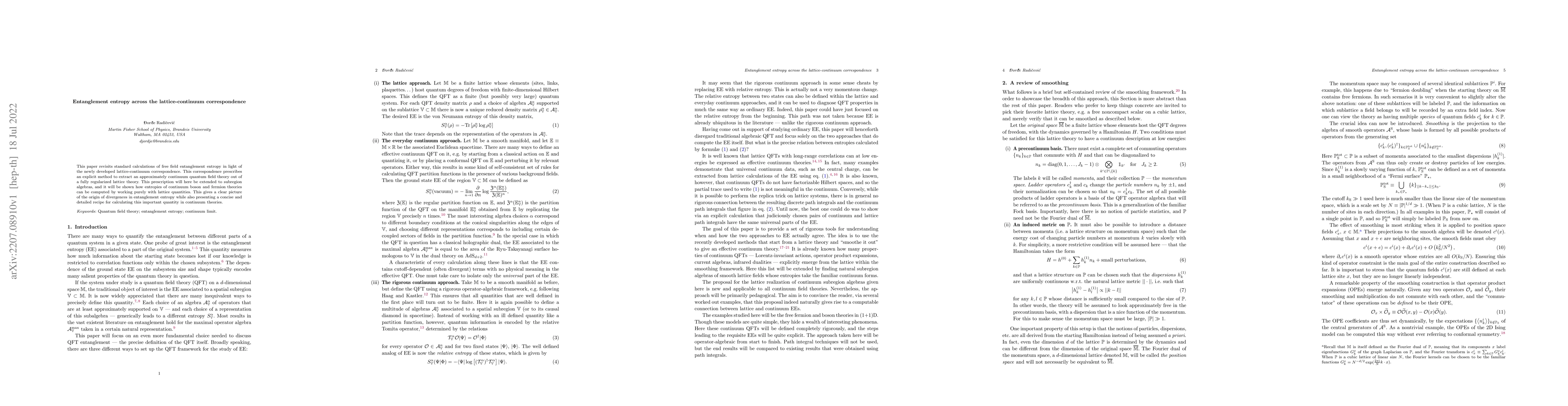 Thumbnail for Entanglement Entropy across the Lattice-Continuum Correspondence