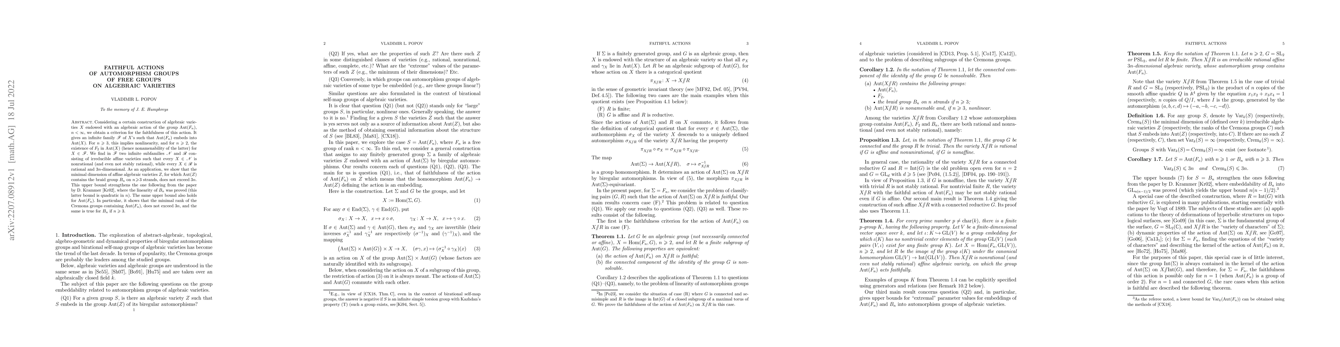 Thumbnail for Faithful actions of automorphism groups of free groups on algebraic
  varieties