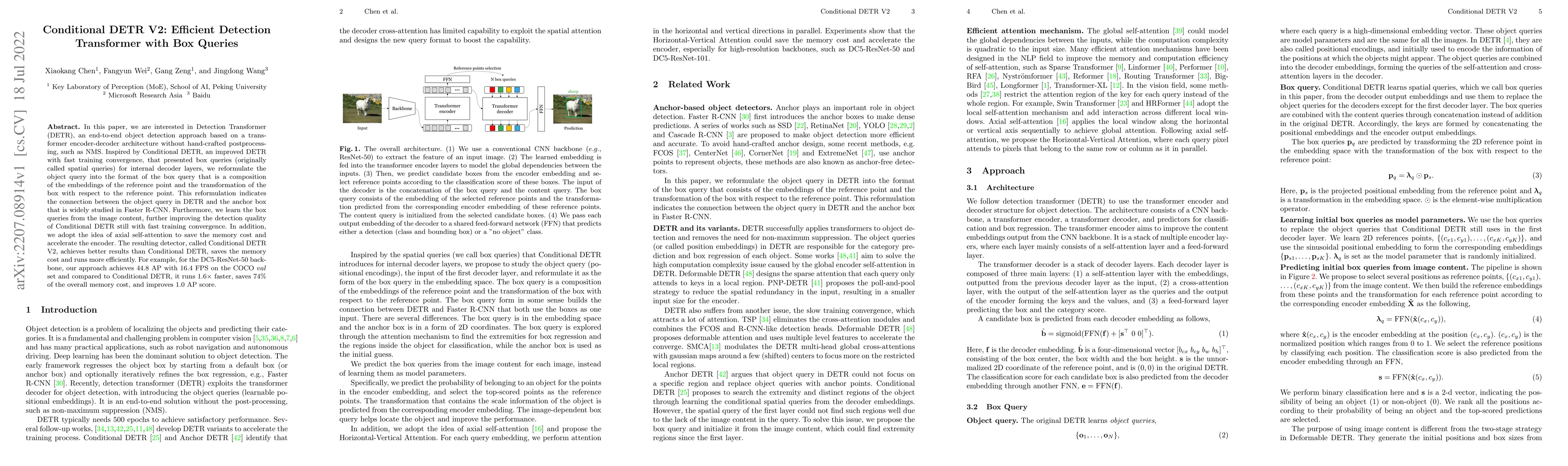 Thumbnail for Conditional DETR V2: Efficient Detection Transformer with Box Queries