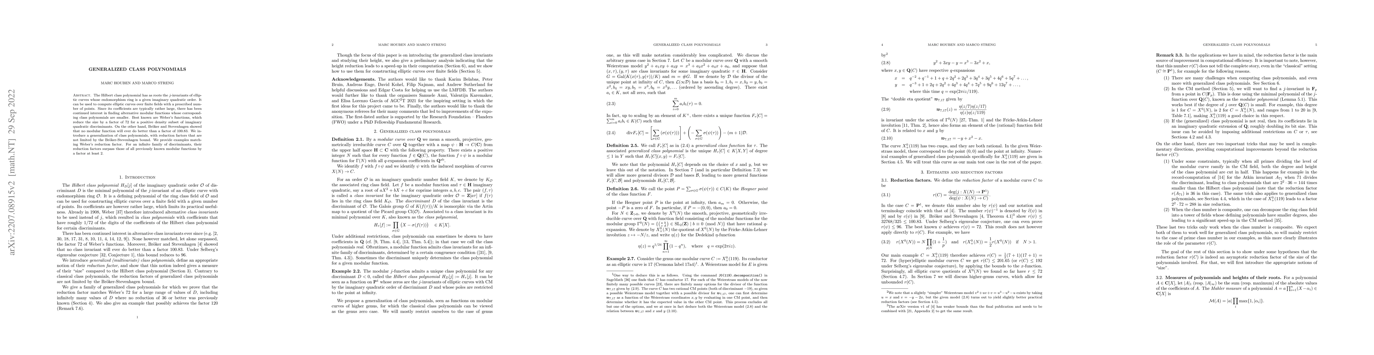 Thumbnail for Generalized class polynomials