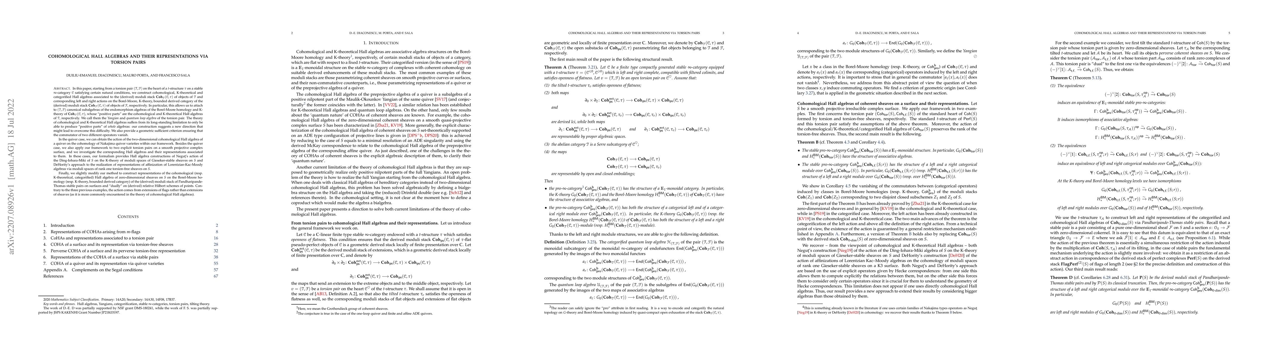 Thumbnail for Cohomological Hall algebras and their representations via torsion pairs