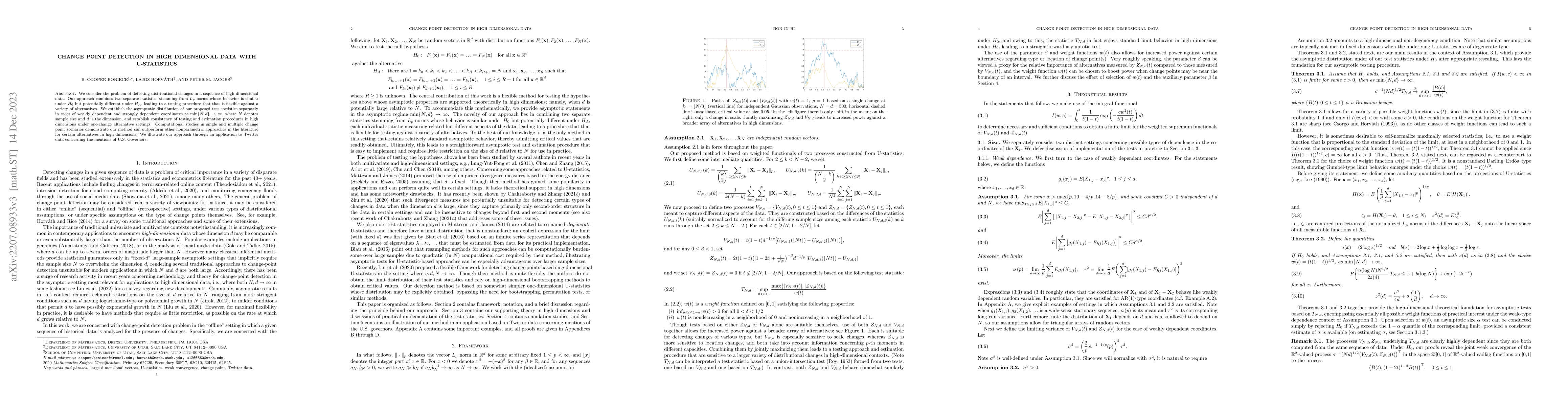 Thumbnail for Change point detection in high dimensional data with U-statistics