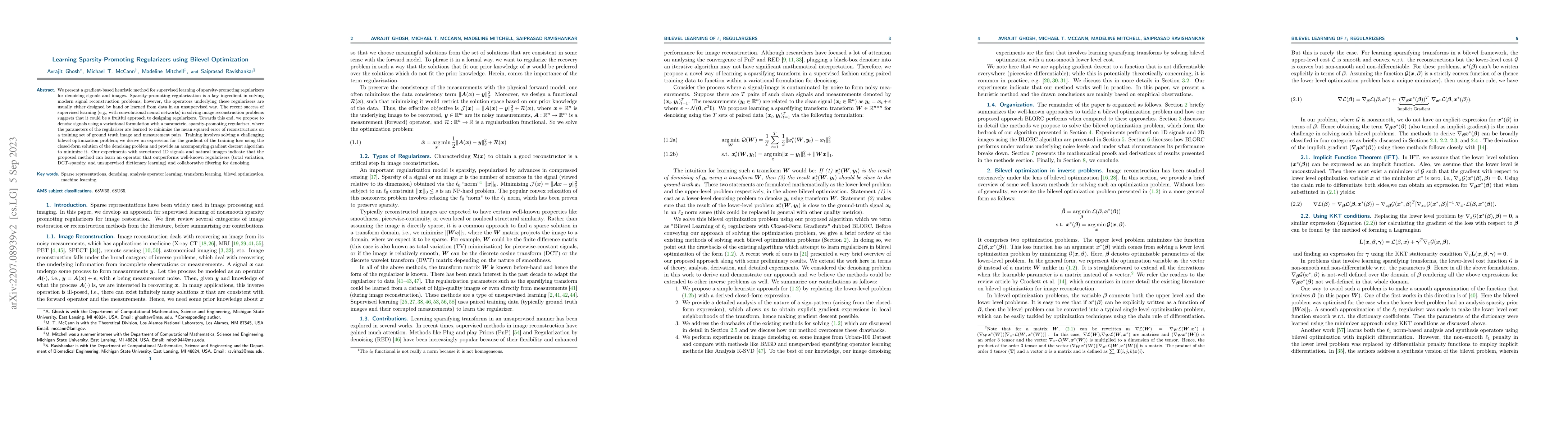 Thumbnail for Learning Sparsity-Promoting Regularizers using Bilevel Optimization