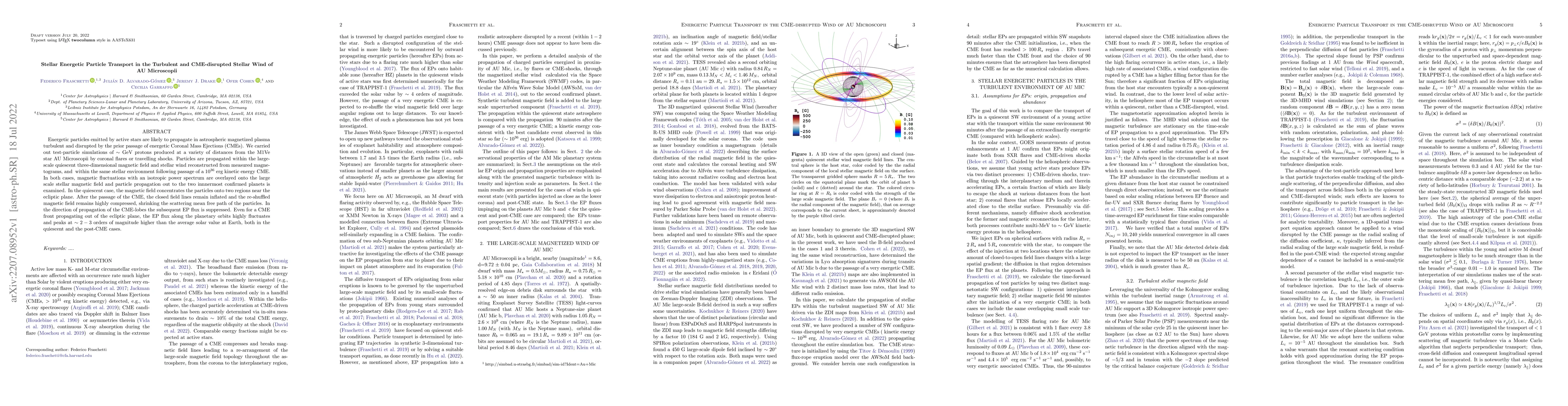 Thumbnail for Stellar Energetic Particle Transport in the Turbulent and CME-disrupted
  Stellar Wind of AU~Microscopii