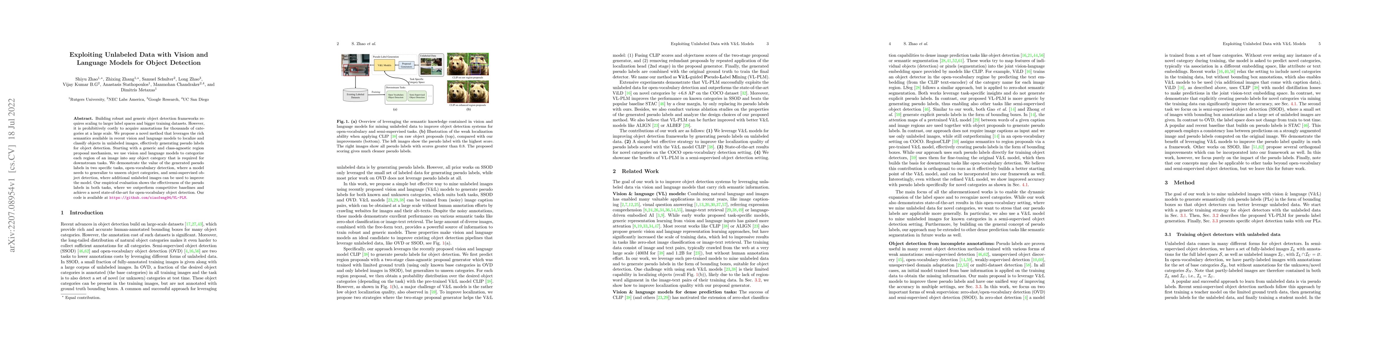 Thumbnail for Exploiting Unlabeled Data with Vision and Language Models for Object
  Detection
