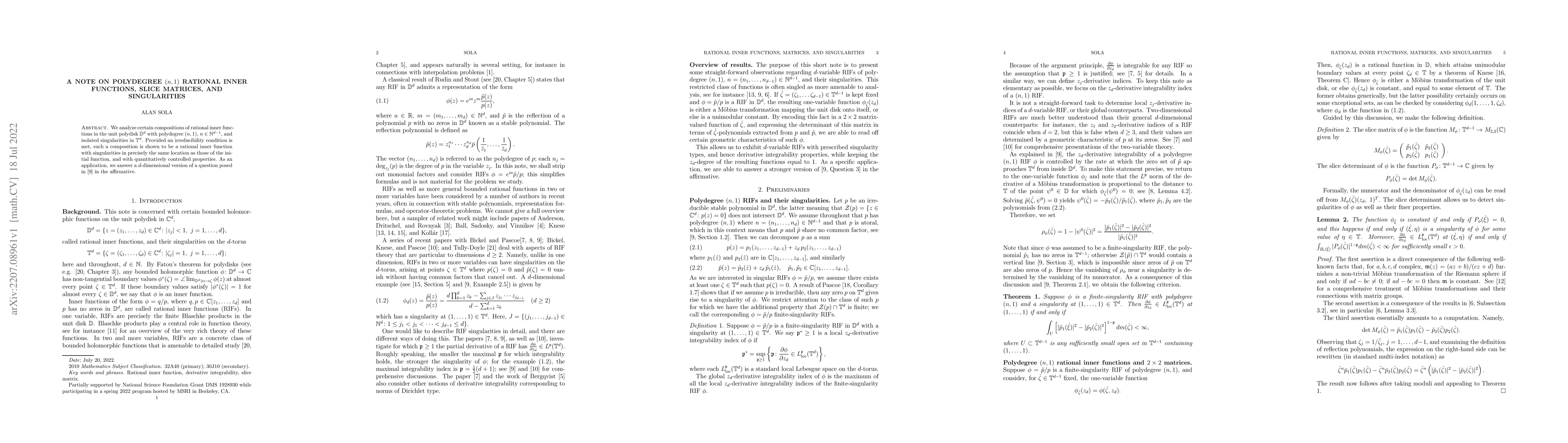 Thumbnail for A note on polydegree $(n,1)$ rational inner functions, slice matrices,
  and singularities