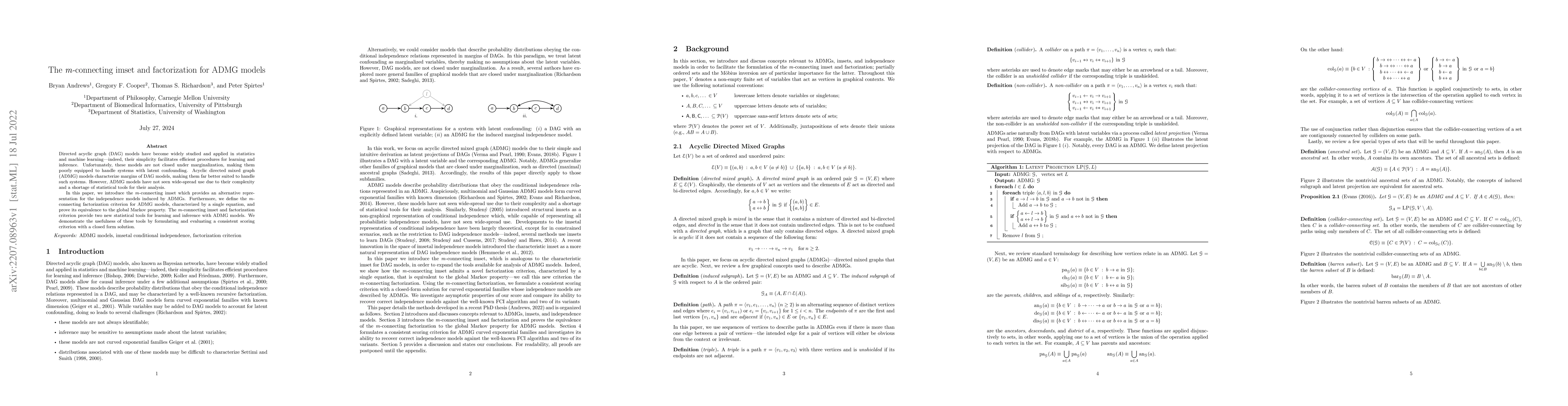 Thumbnail for The m-connecting imset and factorization for ADMG models