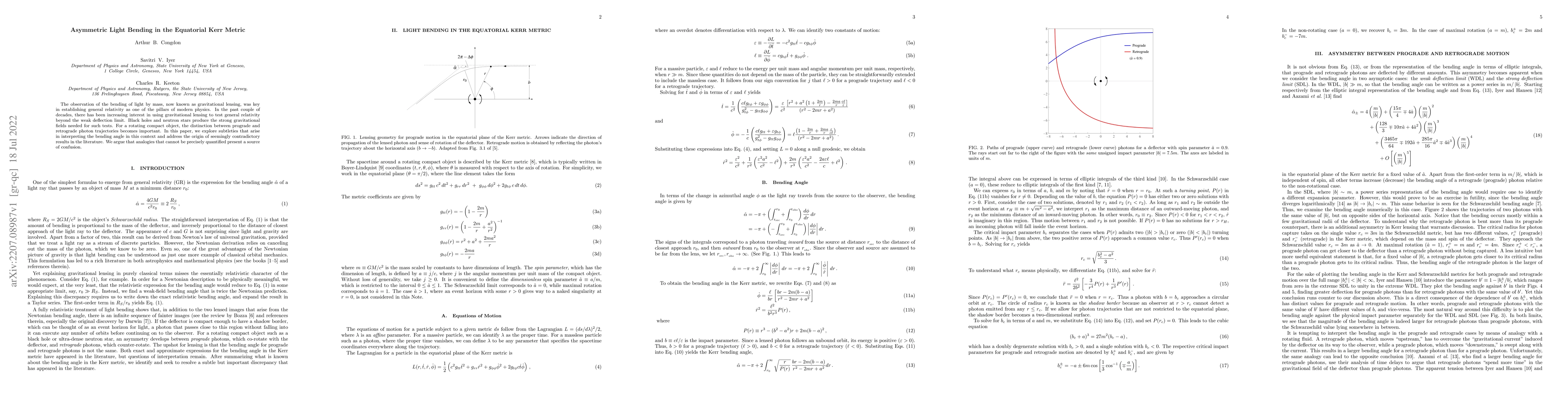 Thumbnail for Asymmetric Light Bending in the Equatorial Kerr Metric