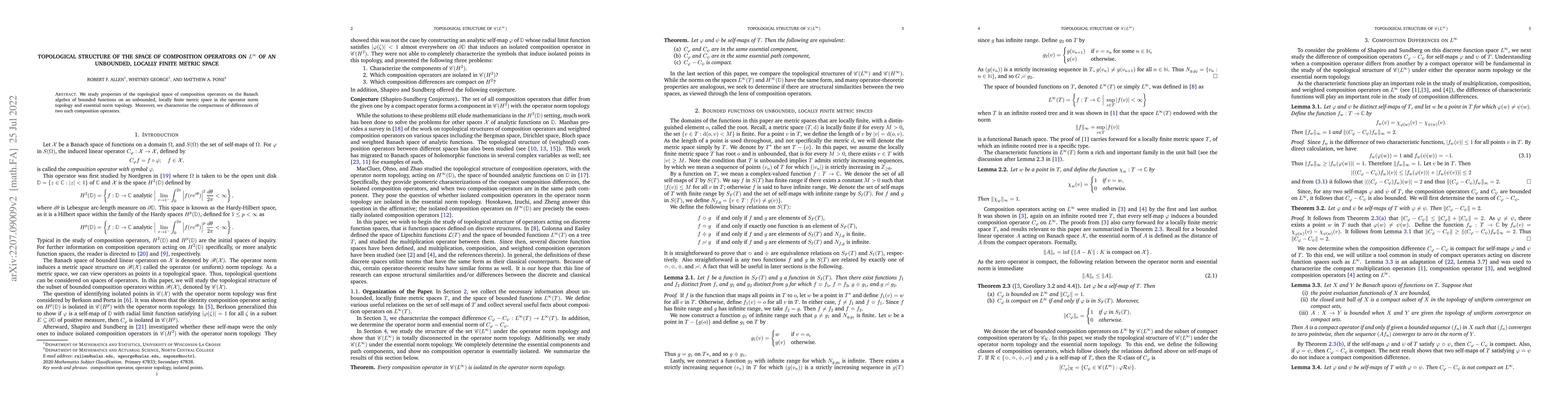 Thumbnail for Topological structure of the space of composition operators on
  $L^\infty$ of an unbounded, locally finite metric space