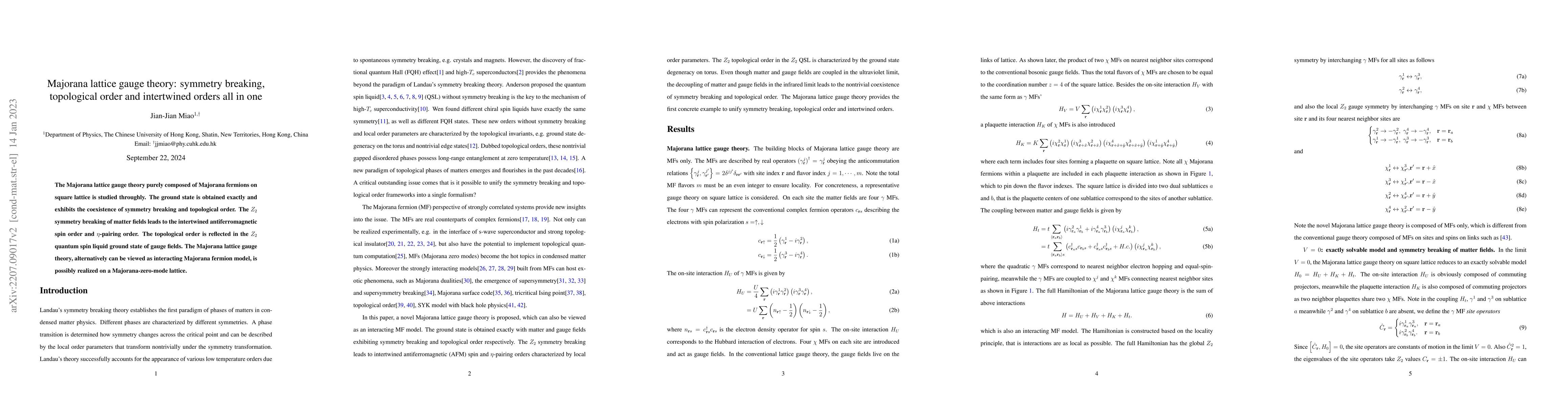 Thumbnail for Majorana lattice gauge theory: symmetry breaking, topological order and
  intertwined orders all in one
