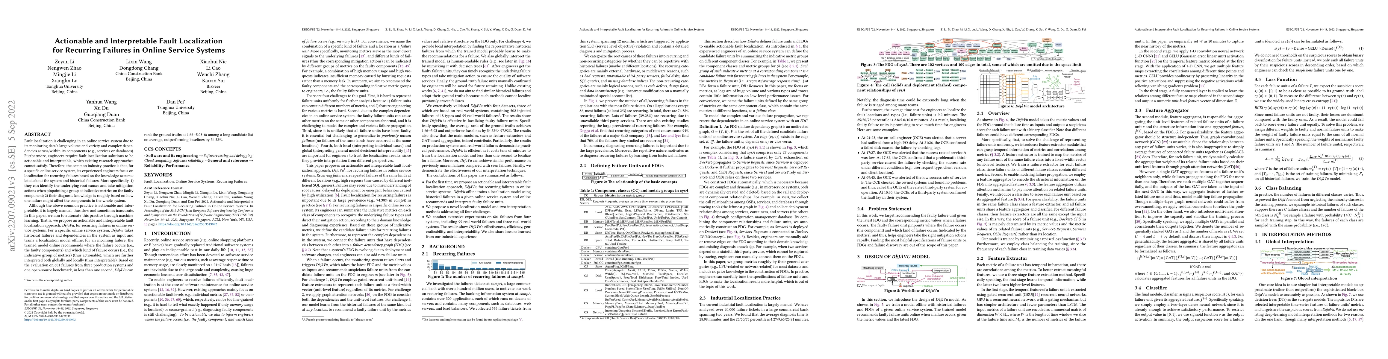 Thumbnail for Actionable and Interpretable Fault Localization for Recurring Failures
  in Online Service Systems