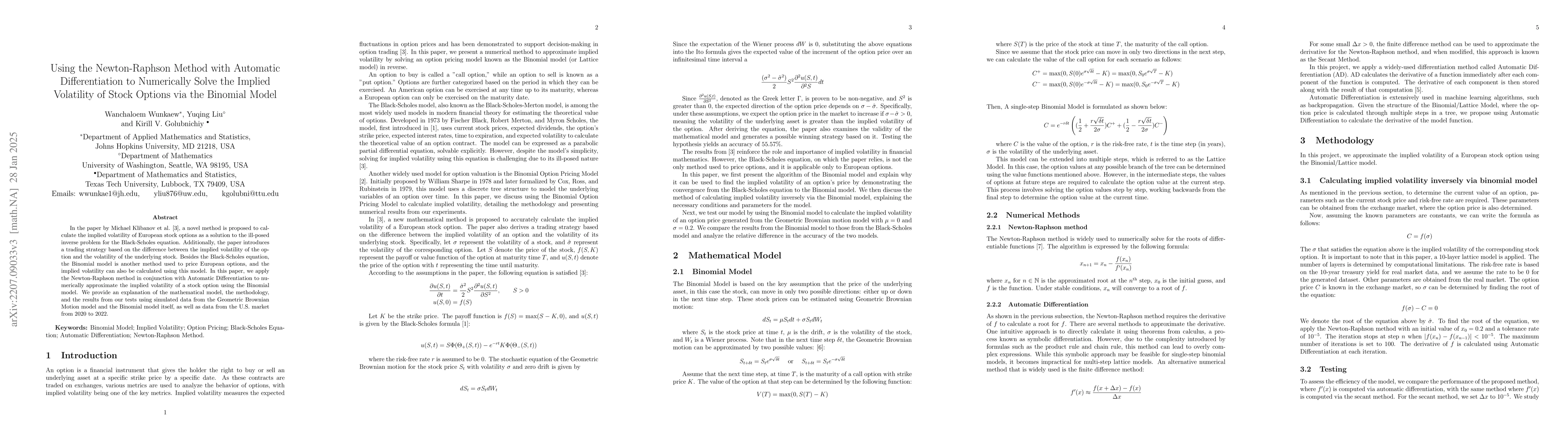 Thumbnail for Using the Newton-Raphson Method with Automatic Differentiation to
  Numerically Solve Implied Volatility of Stock Option through Binomial Model
