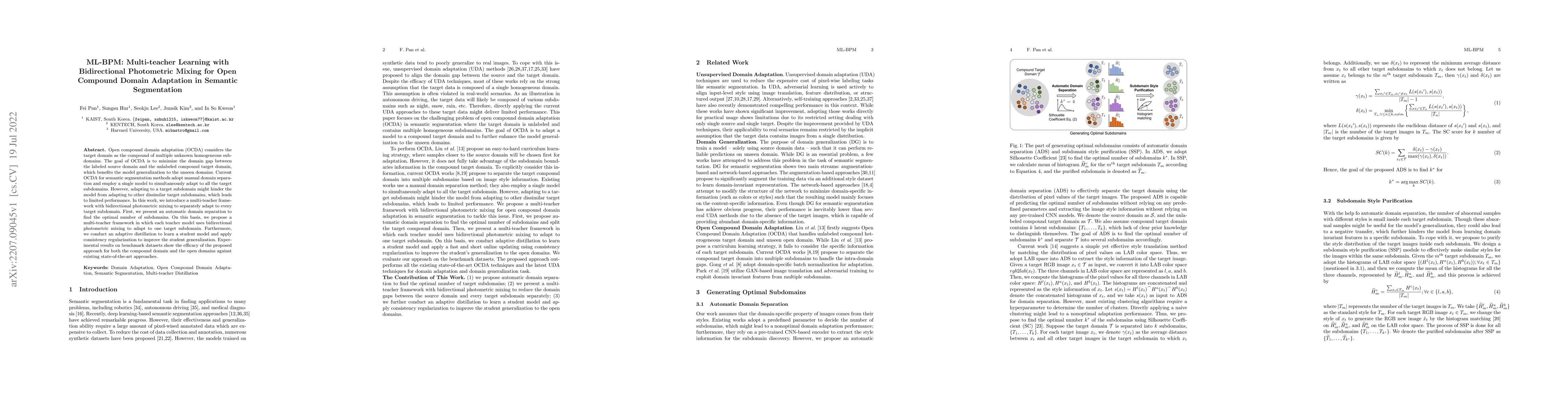 Thumbnail for ML-BPM: Multi-teacher Learning with Bidirectional Photometric Mixing for
  Open Compound Domain Adaptation in Semantic Segmentation