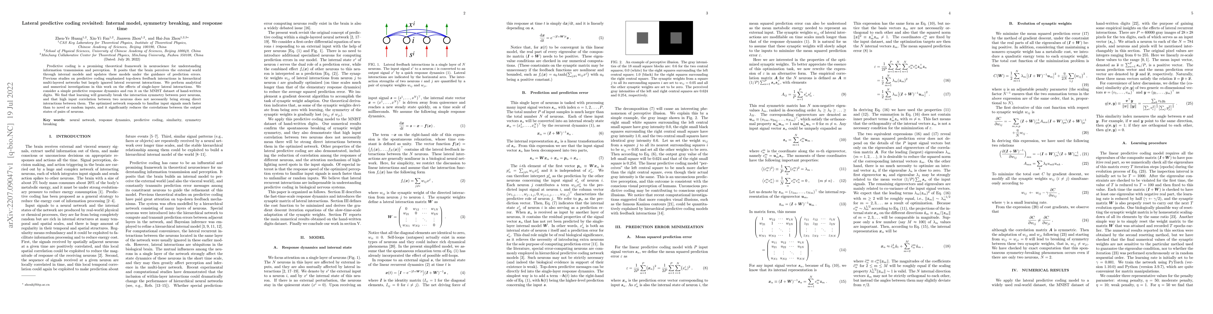 Thumbnail for Lateral predictive coding revisited: Internal model, symmetry breaking,
  and response time