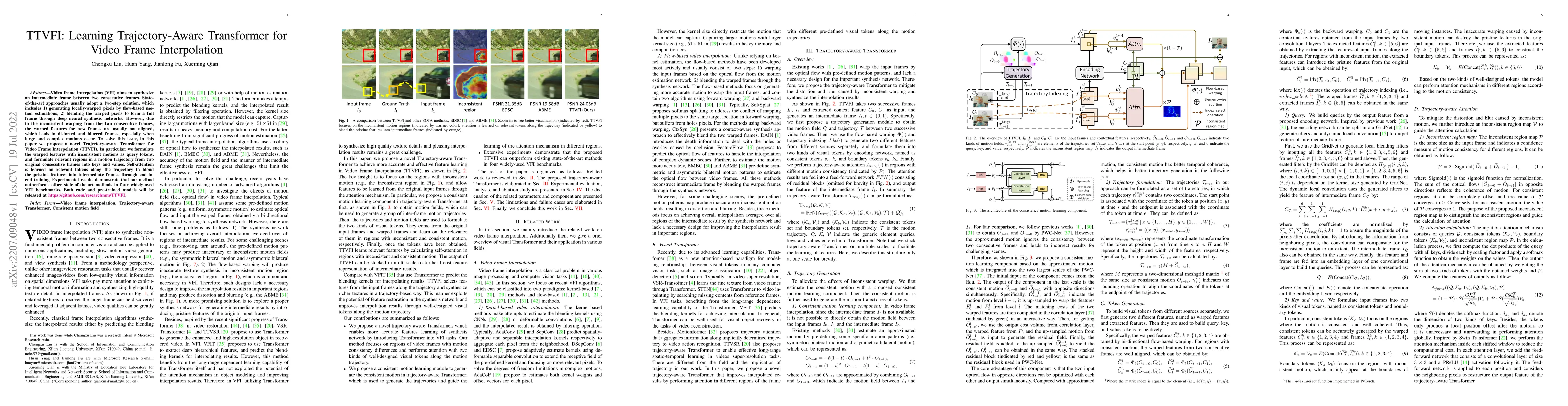 Thumbnail for TTVFI: Learning Trajectory-Aware Transformer for Video Frame
  Interpolation
