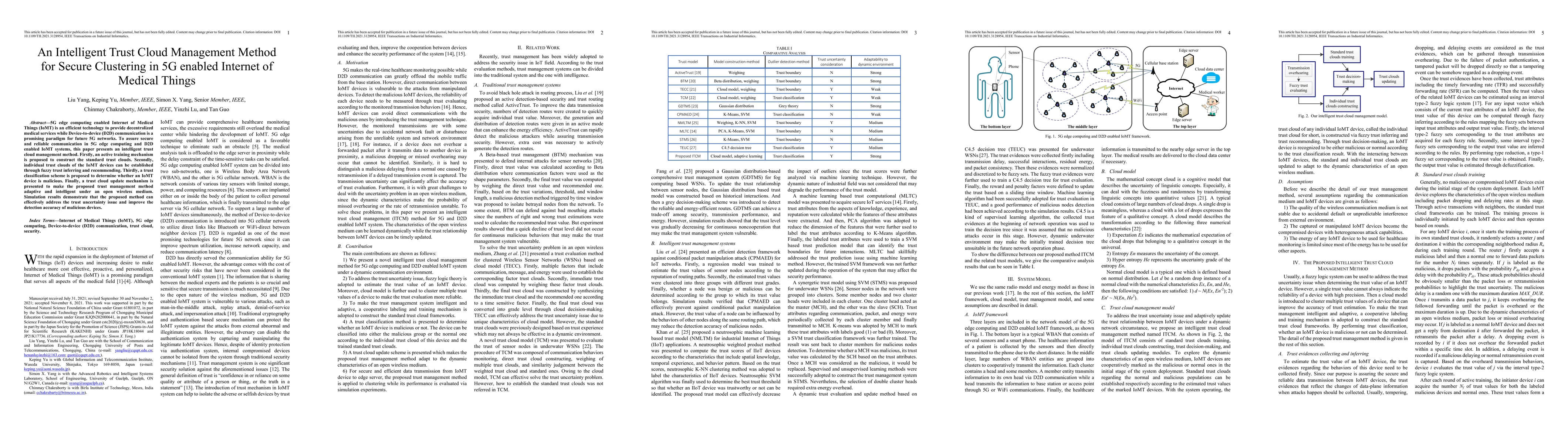 Thumbnail for An Intelligent Trust Cloud Management Method for Secure Clustering in 5G
  enabled Internet of Medical Things