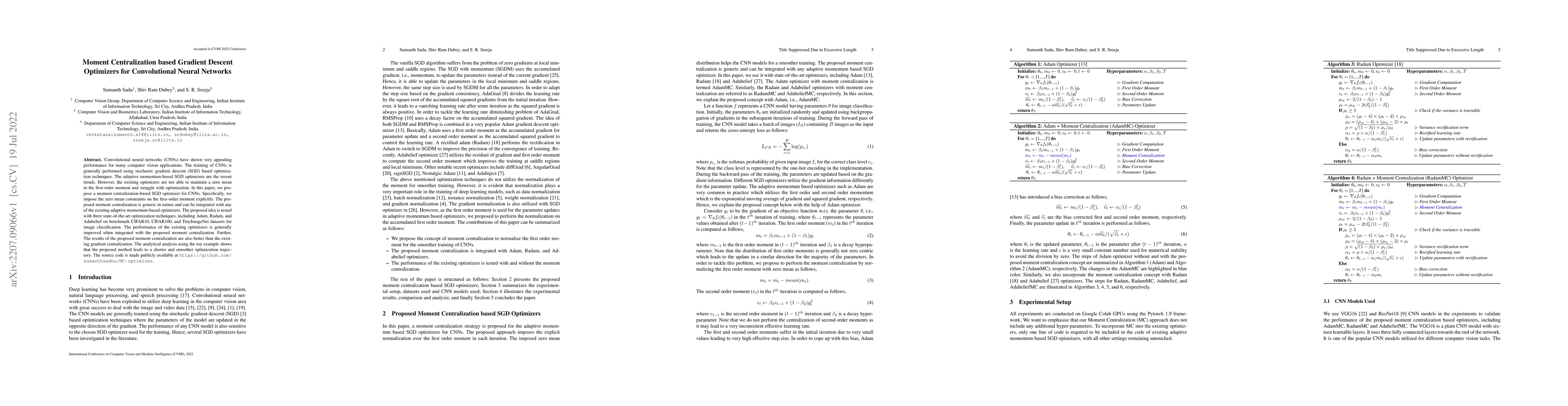 Thumbnail for Moment Centralization based Gradient Descent Optimizers for
  Convolutional Neural Networks
