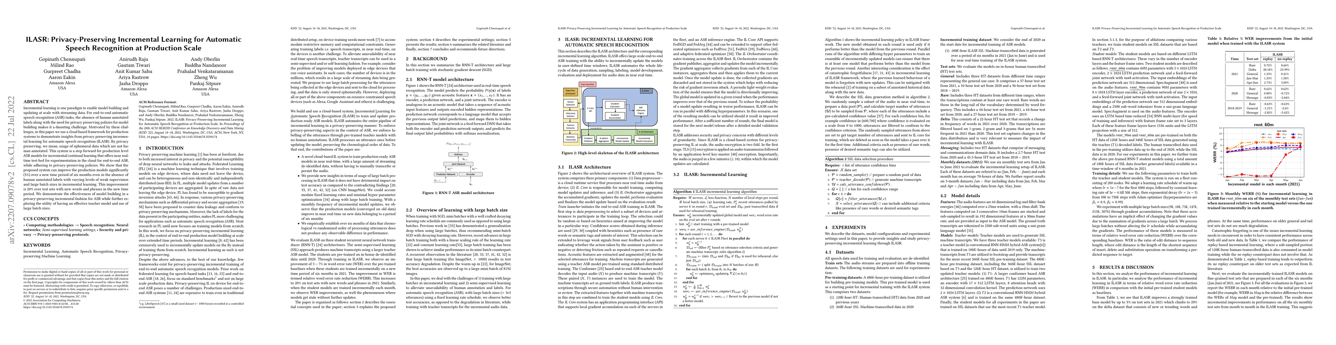 Thumbnail for ILASR: Privacy-Preserving Incremental Learning for Automatic Speech
  Recognition at Production Scale