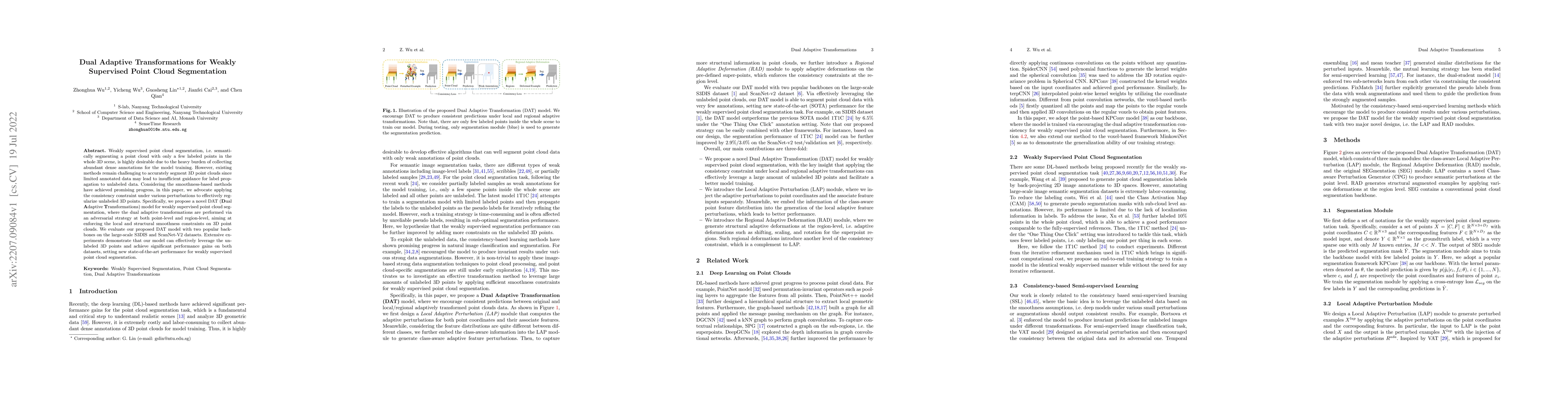 Thumbnail for Dual Adaptive Transformations for Weakly Supervised Point Cloud
  Segmentation