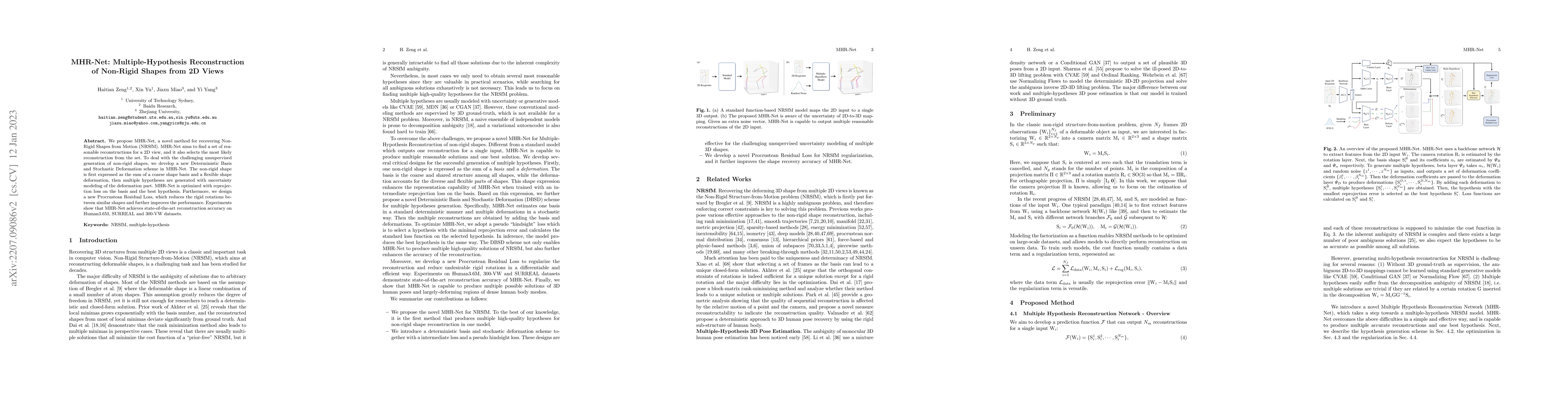 Thumbnail for MHR-Net: Multiple-Hypothesis Reconstruction of Non-Rigid Shapes from 2D
  Views