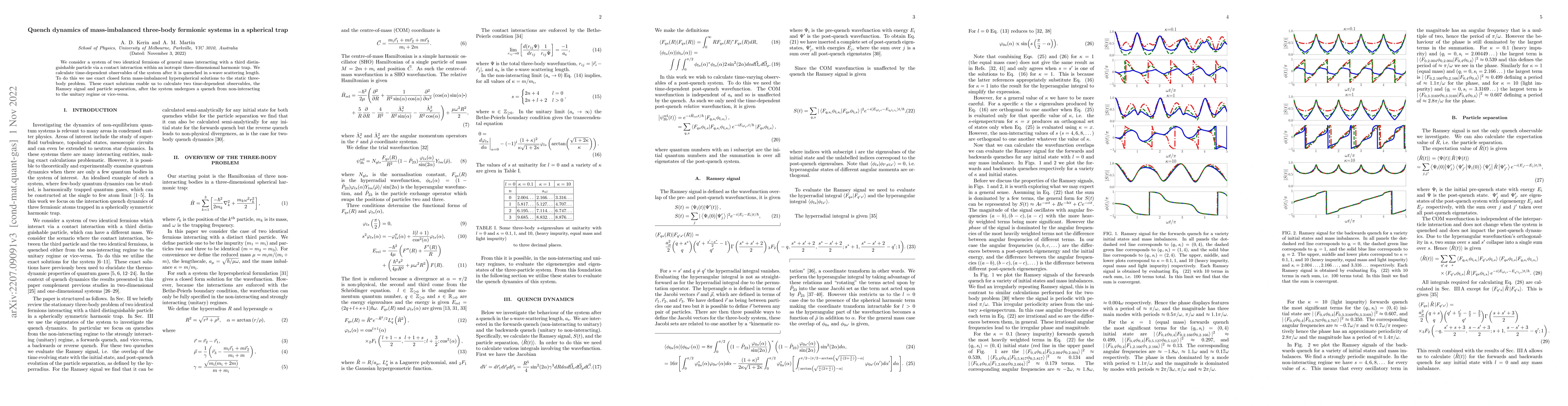 Thumbnail for Quench dynamics of mass-imbalanced three-body fermionic systems in a
  spherical trap