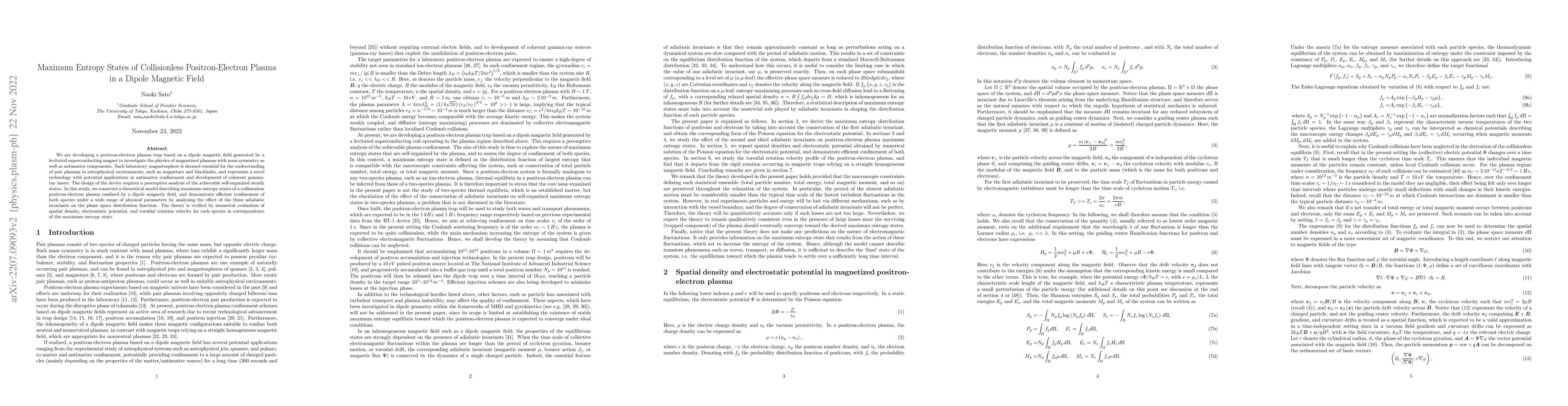 Thumbnail for Maximum entropy states of collisionless positron-electron plasma in a
  dipole magnetic field