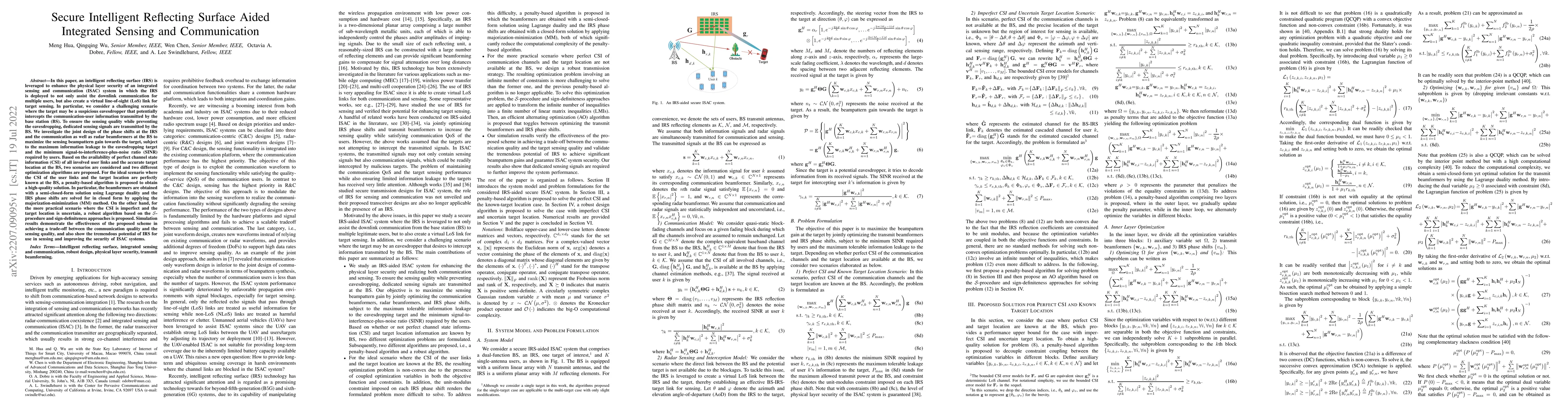 Thumbnail for Secure Intelligent Reflecting Surface Aided Integrated Sensing and
  Communication