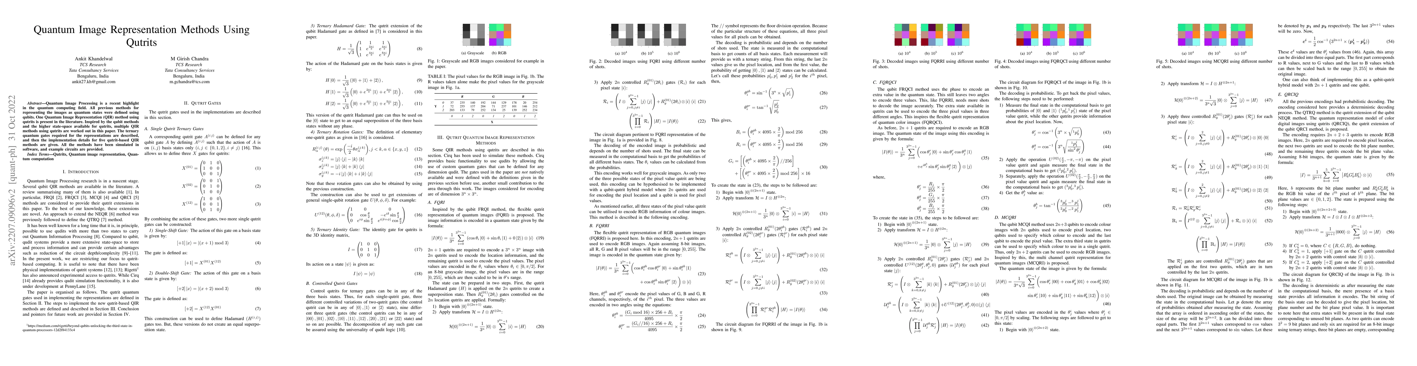 Thumbnail for Quantum Image Representation Methods Using Qutrits