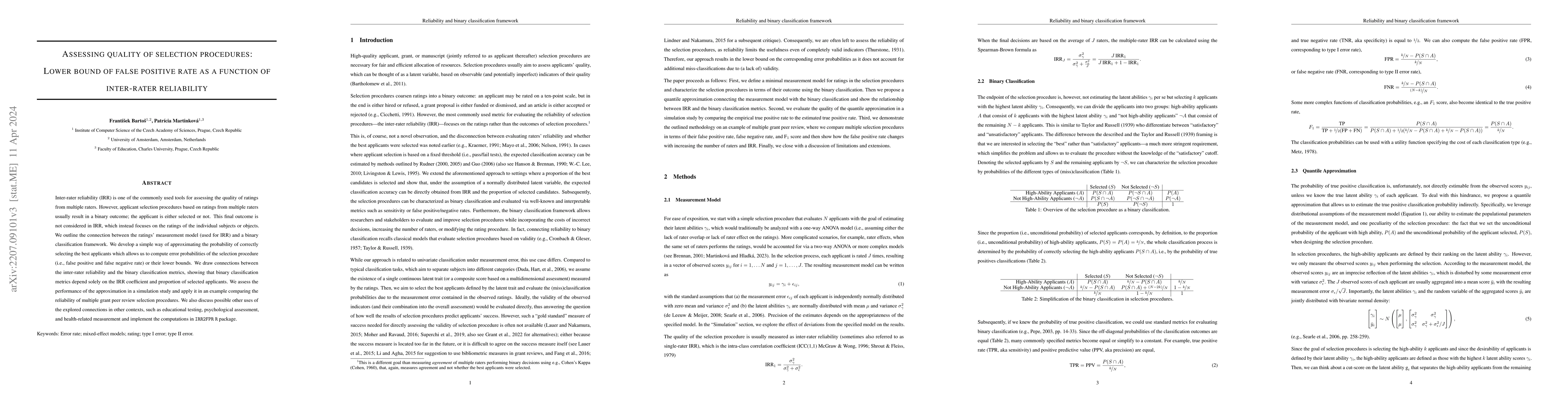Thumbnail for Assessing quality of selection procedures: Lower bound of false positive
  rate as a function of inter-rater reliability