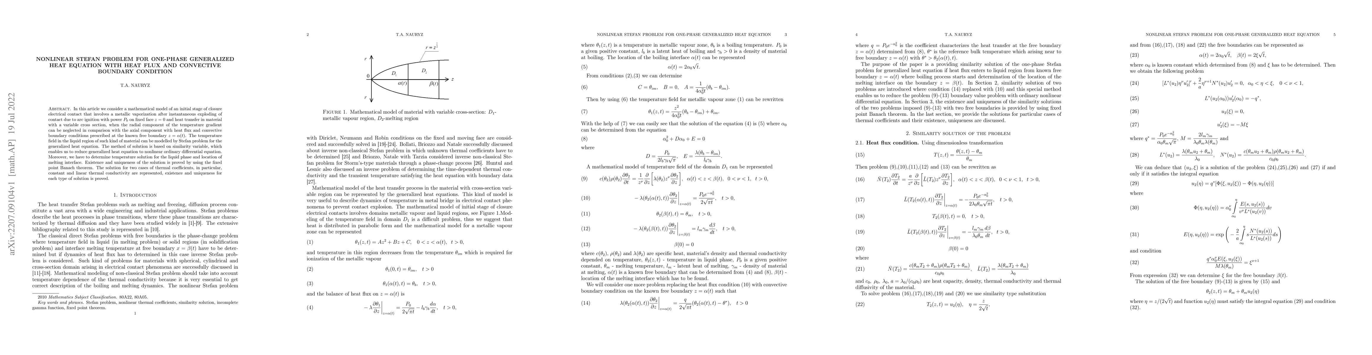 Thumbnail for Nonlinear Stefan Problem for one-phase generalized heat equation with
  heat flux and convective boundary condition