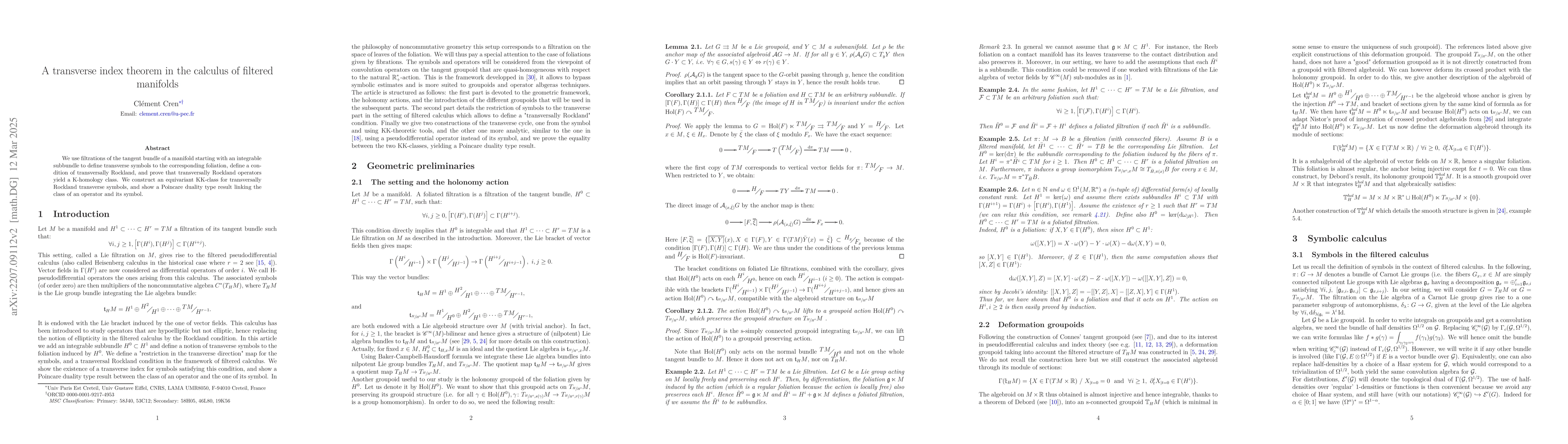 Thumbnail for A transverse index theorem in the calculus of filtered manifolds