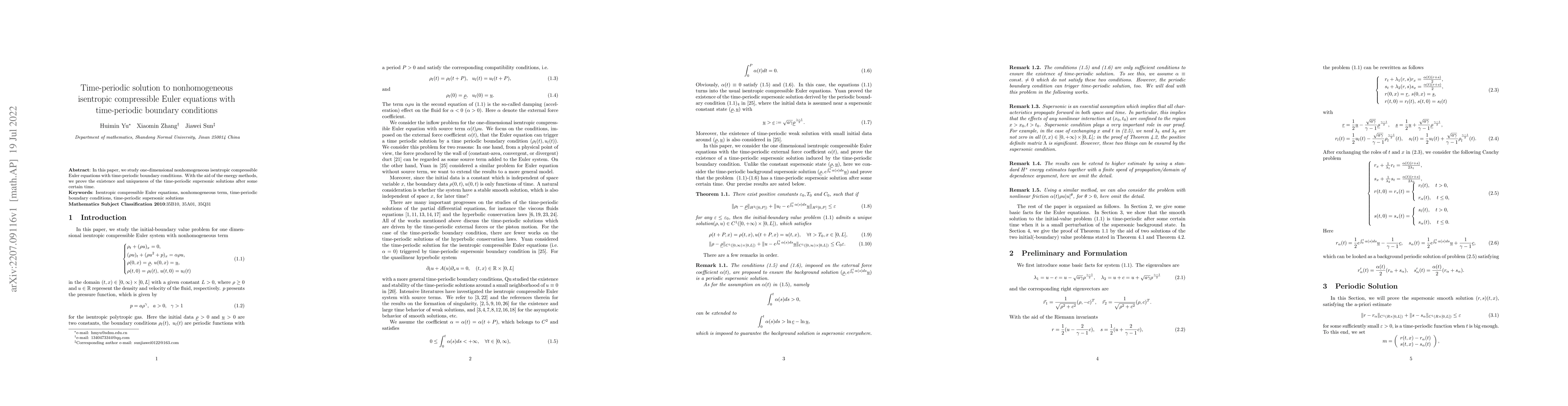 Thumbnail for Time-periodic solution to nonhomogeneous isentropic compressible Euler
  equations with time-periodic boundary conditions
