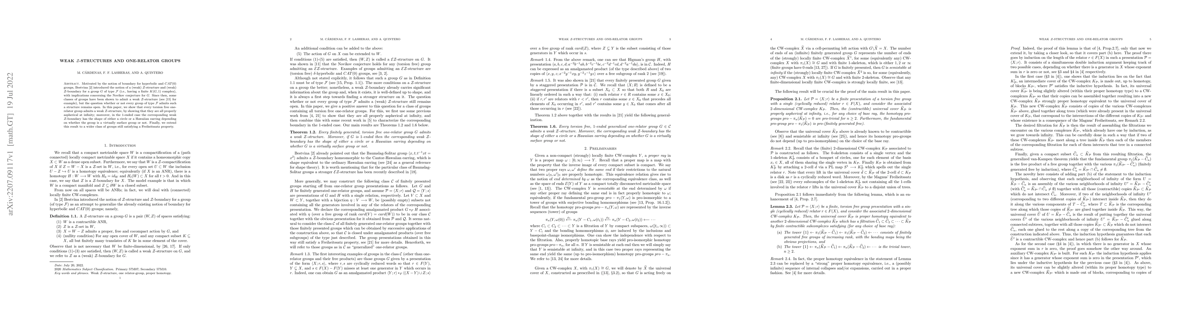 Thumbnail for Weak $\mathcal Z$-structures and one-relator groups