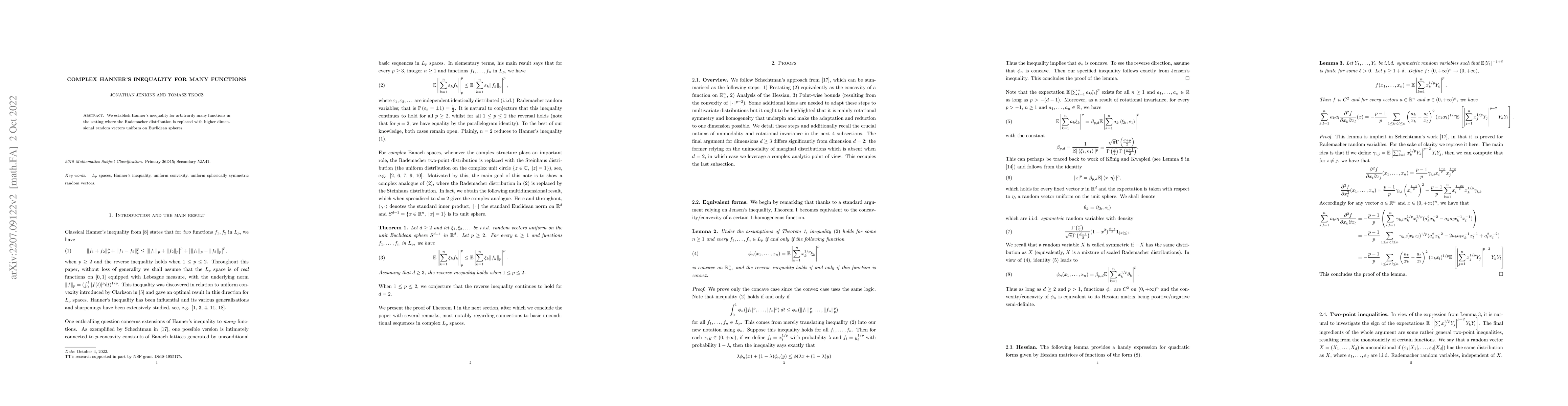 Thumbnail for Complex Hanner's Inequality for Many Functions