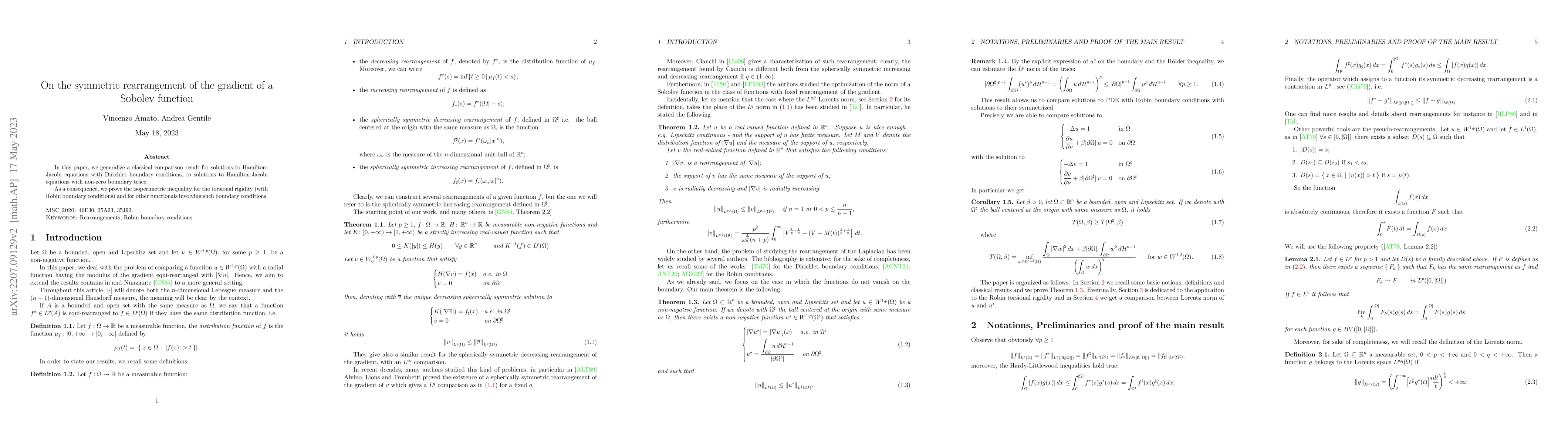 Thumbnail for On the symmetric rearrangement of the gradient of a Sobolev function