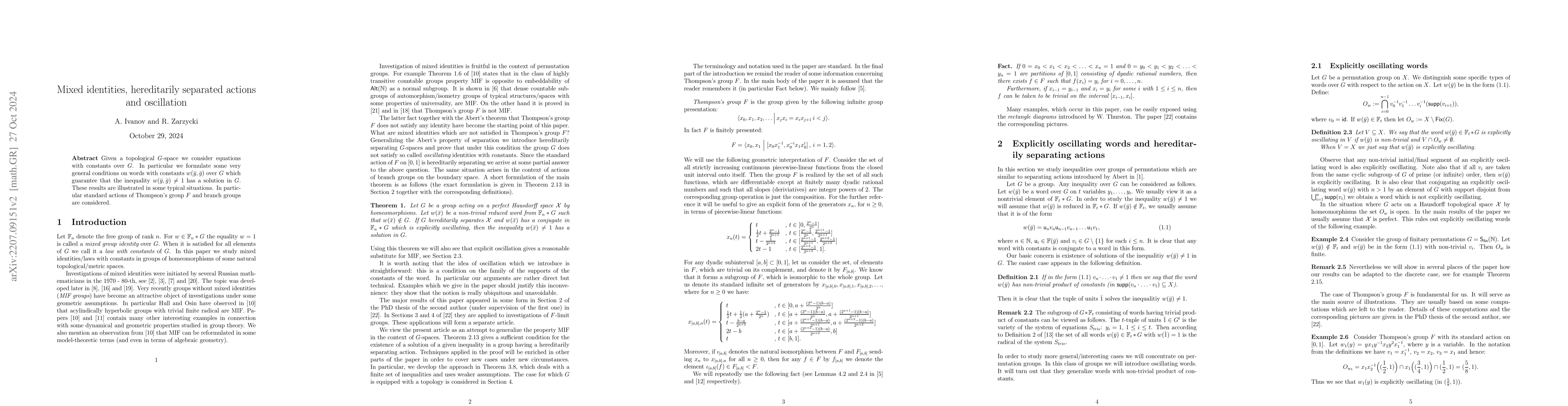 Thumbnail for Mixed identities, hereditarily separated actions and oscillation