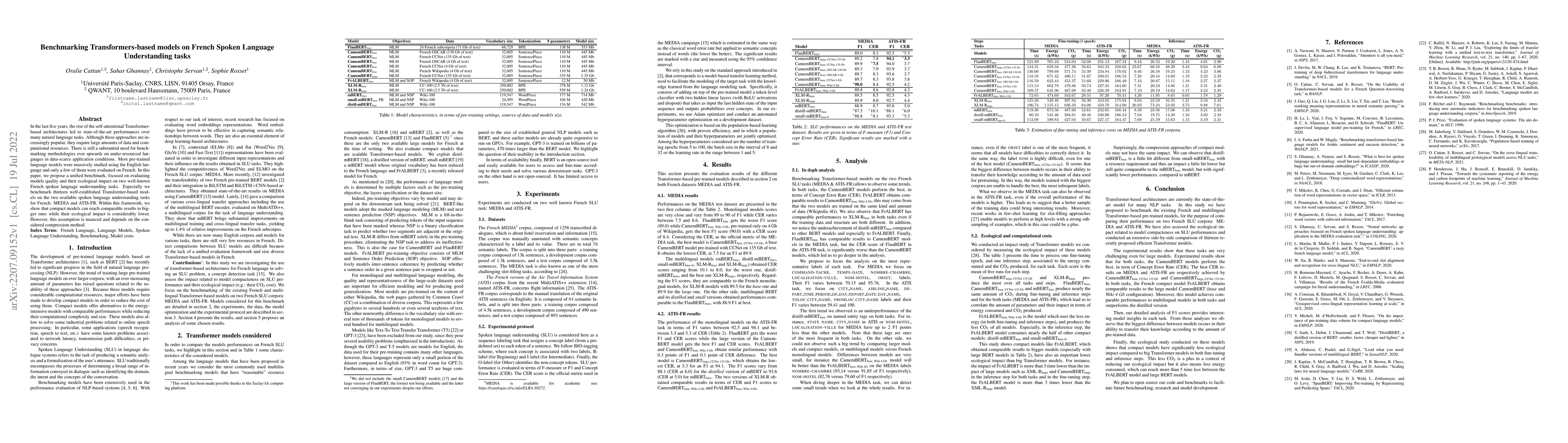 Thumbnail for Benchmarking Transformers-based models on French Spoken Language
  Understanding tasks